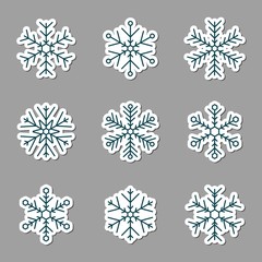Vector collection of snowflakes icons. Icons on a grey background