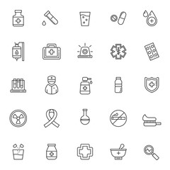 set of medical icons, with simple black line, editable stroke, use for healthcare or hospital web icon asset and pictogram presentation, herbal, medicine, medic, style, medical illustration.