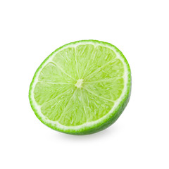 Half with slice of fresh green lime isolated on white background