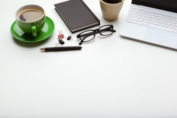 office working desk top view