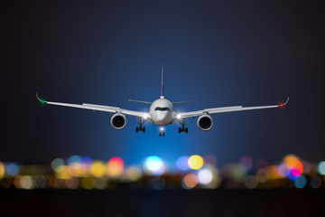 Airplane take off / landing at night - obrazy, fototapety, plakaty