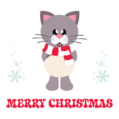 winter cartoon cute cat with scarf and christmas text