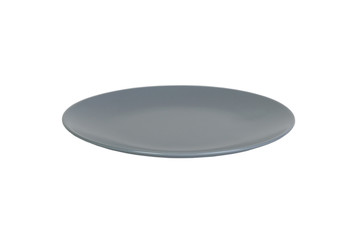 Empty dark blue plate isolated on white background with clipping path, perspective view