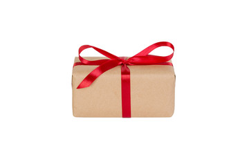 Gift box with red ribbon isolated on white background. holiday concept you you design. perspective...
