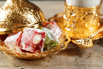 Traditional turkish coffee and turkish delight