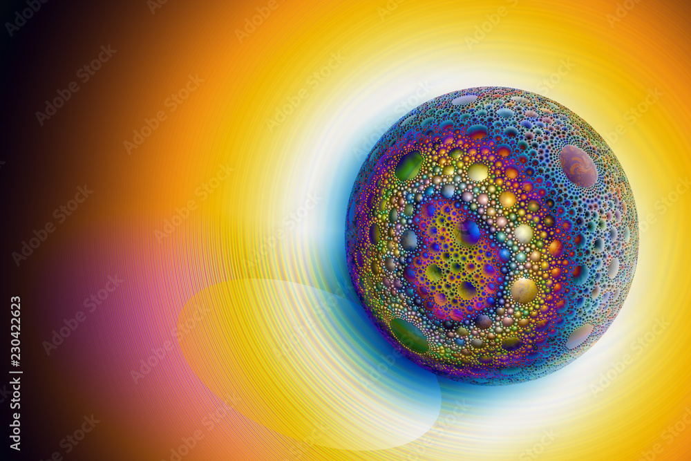 Poster a beautiful magic sphere with a spherical pattern. technologies of fractal graphics. shiny backgroun