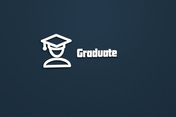 3D illustration of Graduate, light color and light text with blue background.