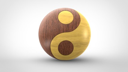 Yin & Yang wooden ball 3d render