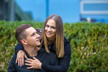 Young couple in love outdoor.