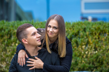 Young couple in love outdoor.