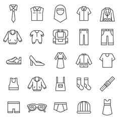 set of cloth accessories icon, editable stroke with modern and simple outline, use for fashion web cloth e commerrece website, black line vector eps 10