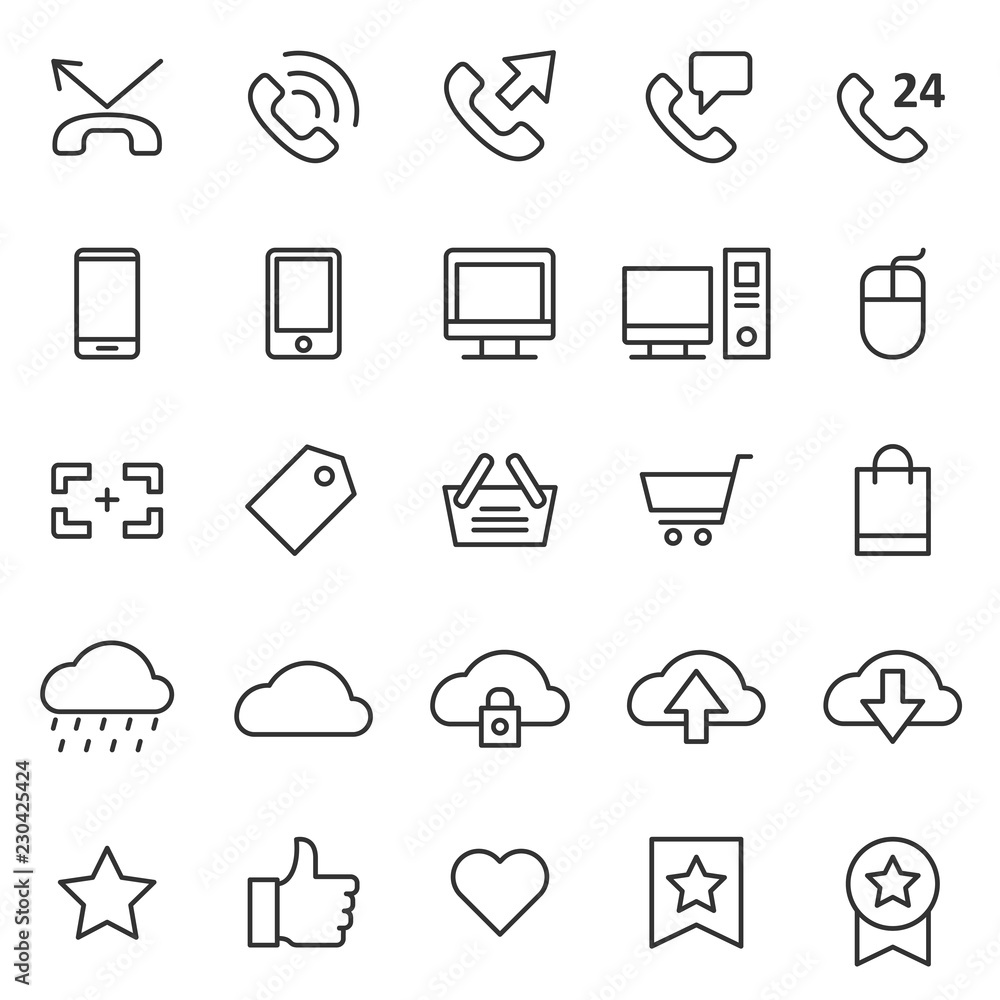 Poster set of basic ui-ux icons, with simple line style, use for web, application, software design, user in