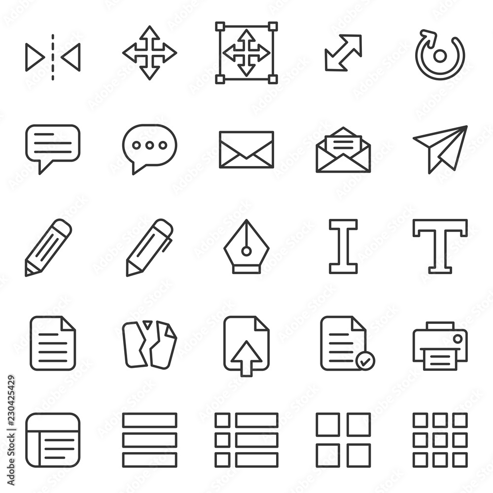 Poster set of basic ui-ux icons, with simple line style, use for web, application, software design, user in