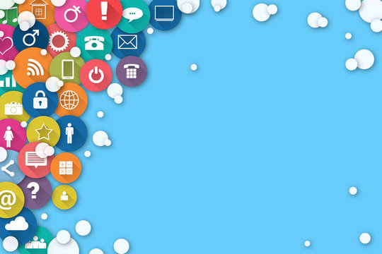 Concept Social Media. Different social icons on a blue background. Social