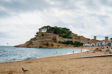 Beach  and fortress Tossa de Mar, Costa Brava, Catalonia, Spain.