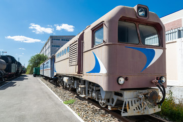 old electric locomotive at the railway station