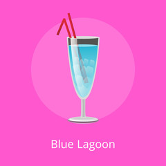 Blue Lagoon Refreshing Summer Drink with Two Straw