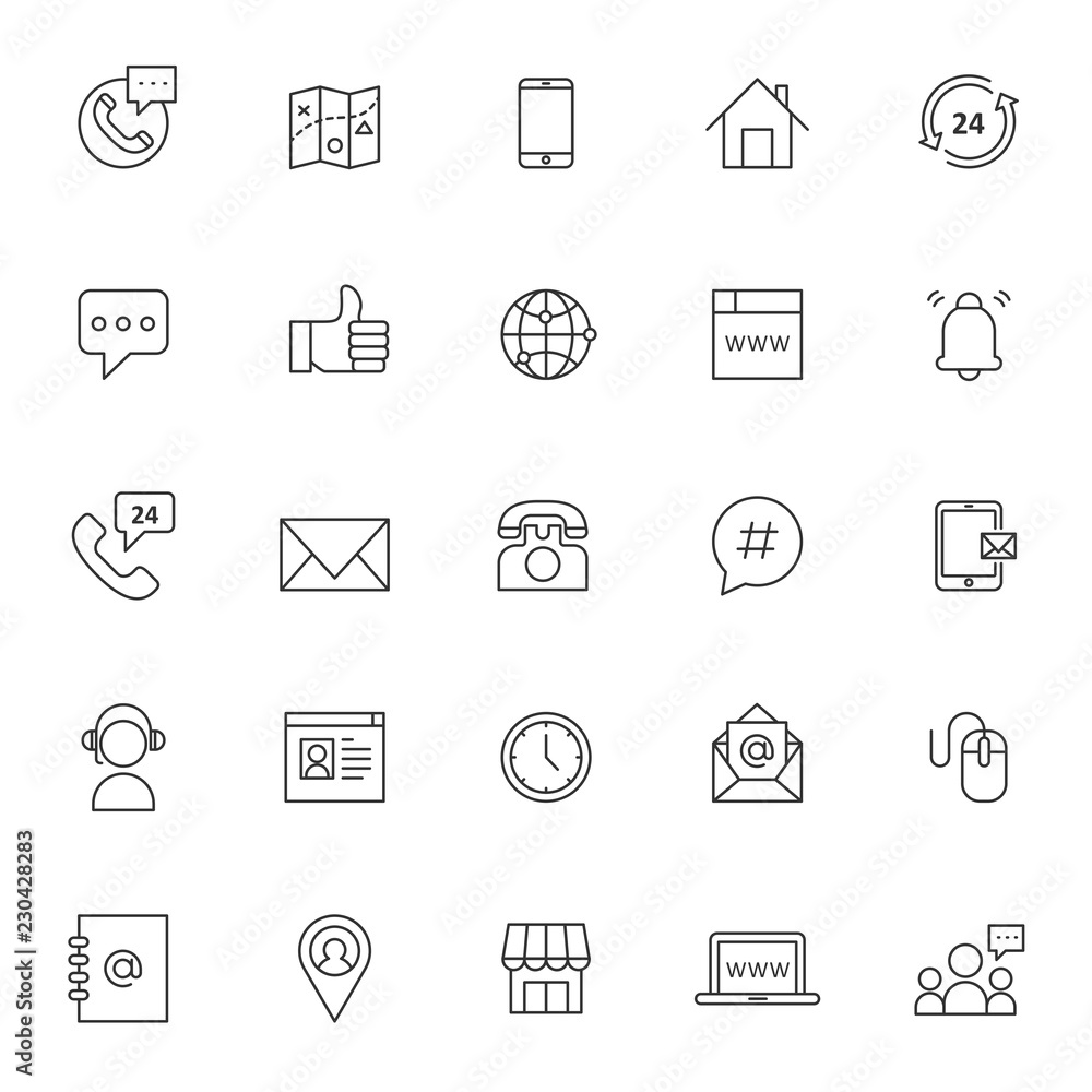 Poster set of icon related of contact information with simple style and editable stroke, vector eps 10