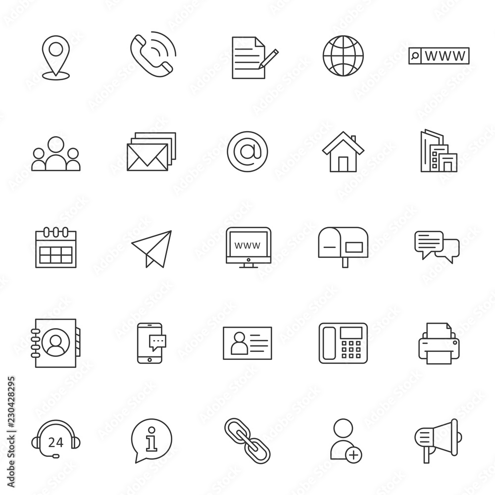 Poster set of icon related of contact information with simple style and editable stroke, vector eps 10