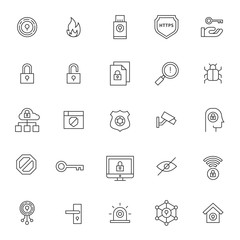 set of icon related of protection and security system with simple style and editable stroke, vector eps 10