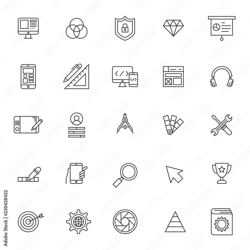 Poster set of web design icon with simple style and editable stroke or outline