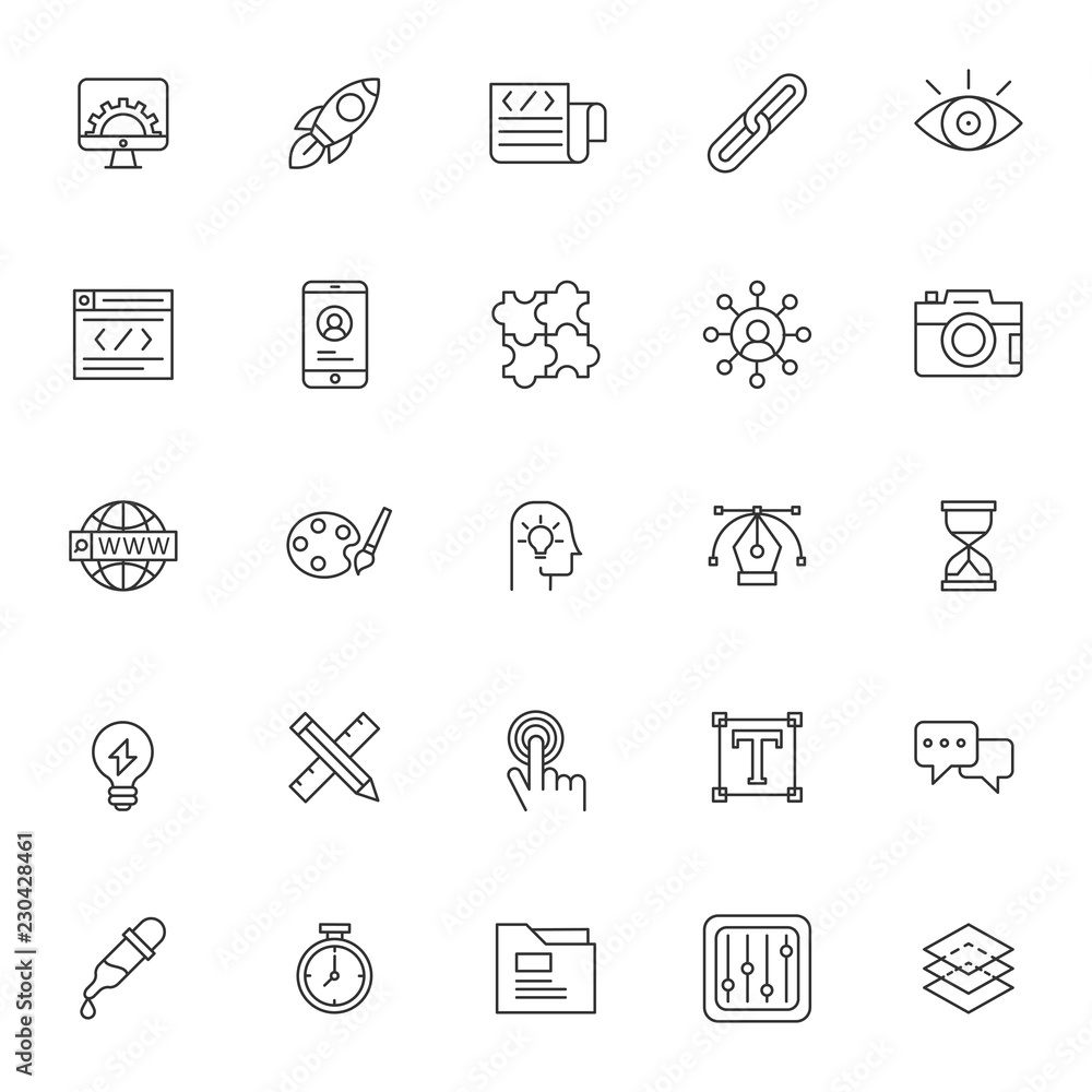 Poster set of web design icon with simple style and editable stroke or outline