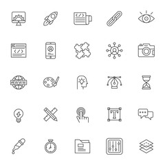 set of web design icon with simple style and editable stroke or outline