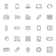 set of hardware device technology icons with simple style and editable stroke