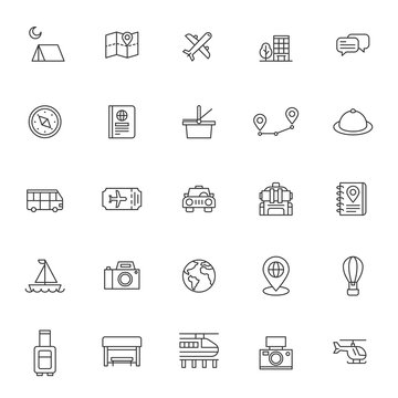 set of travelling and holidays icon with simple style and editable stroke, vector eps 10