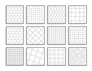 Set of seamless pavement textures. Black and white floor tiles