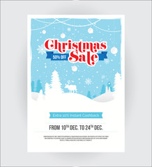 Christmas Festival Sale Poster Flyer Design Background Layout Template with 50% Discount Tag