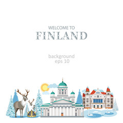 Finland landscape panoranic cityscape background with architecture sights? finnish symbols and great nature