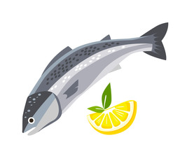 Realistic fresh catched fish with lemon samlon, bass, carp, crucian