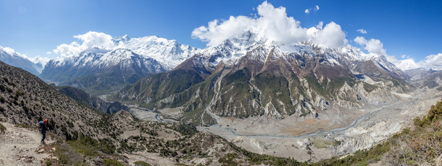 View on the Annapurna Mountain Range from Manang Valley on Annapruna Circuit