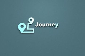 Illustration of Journey with light-blue text on blue background