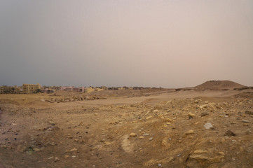City in the mountainous desert in the Arab region. Ruined city, a poor region. Egypt slums. Stock...