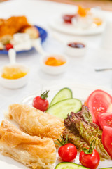 Honey, Jam,  Simit. Authentic turkish breakfast. Local cuisine concept