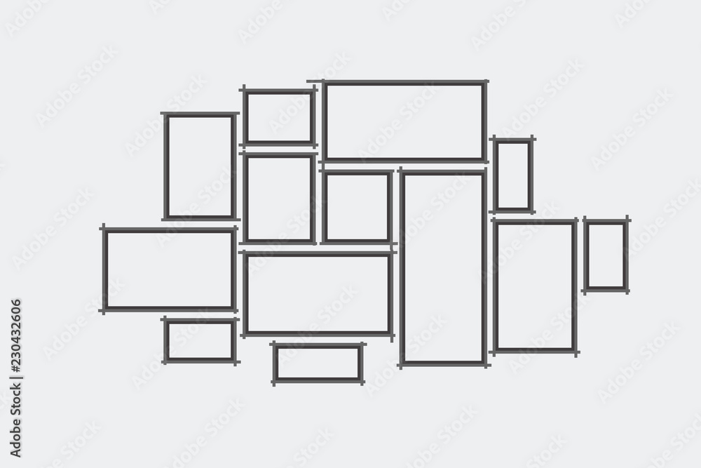 Poster collection of black frames. picture frame vector. wall picture frame templates isolated on white bac