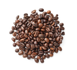 Roasted coffee beans on white background
