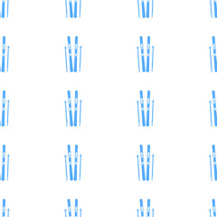 Seamless pattern with blue skis on the white background.