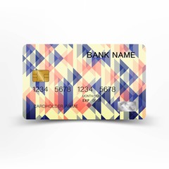 Colorful vintage credit card template design. With inspiration from abstract. on white background illustration. Glossy plastic style.