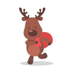 Cute christmas brown reindeer with a gift bag © inspiring.team