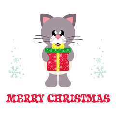 winter cartoon cute cat with christmas gift and christmas text