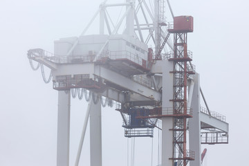 an container port in fog background