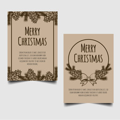 Merry Christmas card with hand drawn pine Christmas
