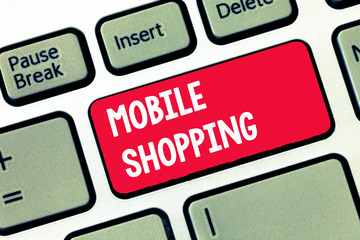 Handwriting text writing Mobile Shopping. Concept meaning Buying and selling of goods and services...