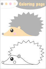 Hedgehog in cartoon style, autumn coloring page, education paper game for the development of children, kids preschool activity, printable worksheet, vector illustration