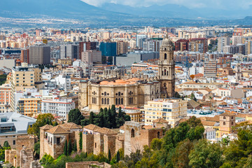 Fototapeta na wymiar Panoramic and aerial view of Malaga in a beautiful spring day, Spain