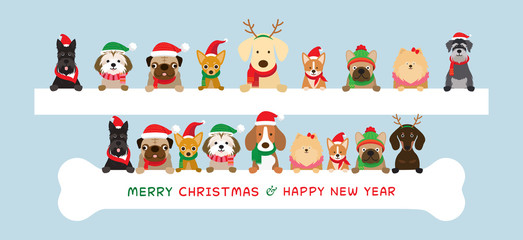 Dogs Wearing Christmas Costume Holding Banner