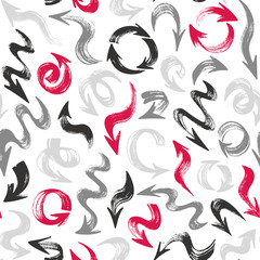 Seamless Pattern with colorful hand drawn arrows on white background.